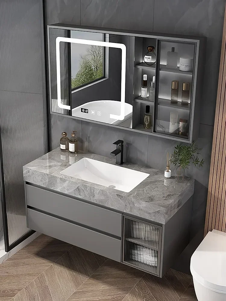 Home Bathroom Vanity Combo - Modern Bathroom Cabinets with Ceramic Washbasin