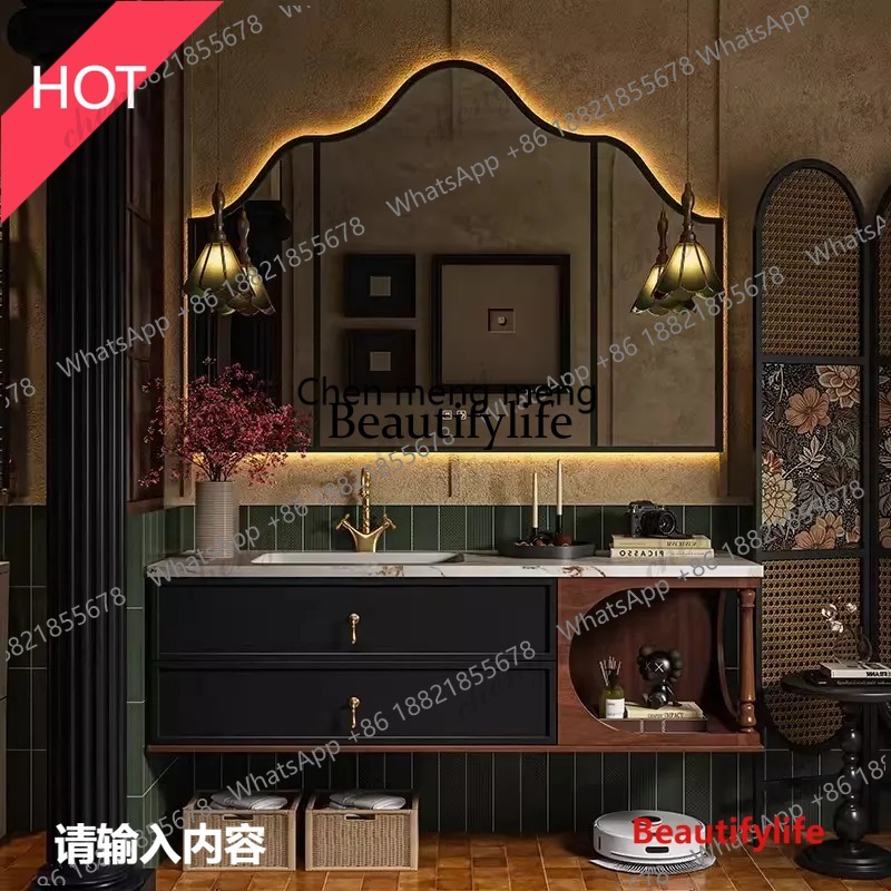 Home Bathroom Vanity Combo - 03 French Retro Solid Oak Lacquered