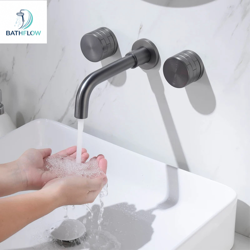 Minimalist Brass 2-Handle Wall - Basin Mixer Tap review and price